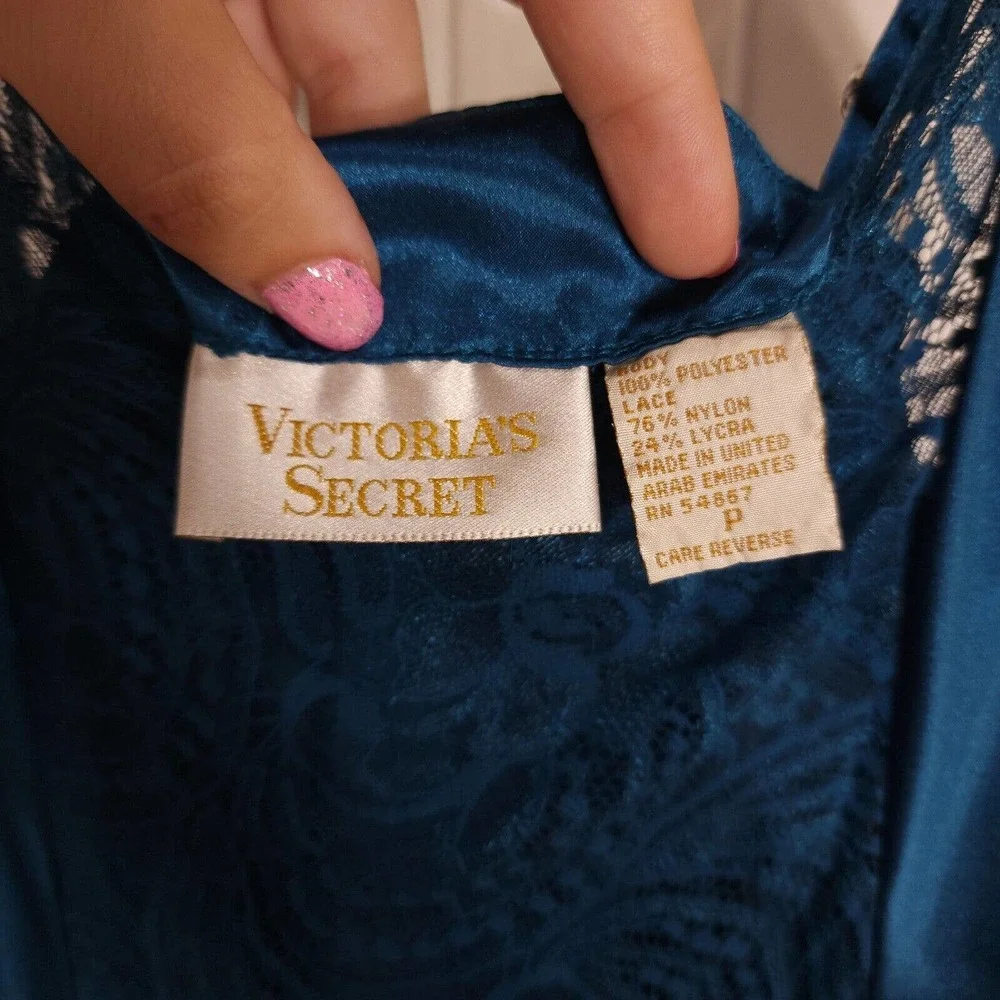Victorias Secret Womens Slip Dress Teal Blue Satin Vtg 80s Gold Label Maxi Sz S